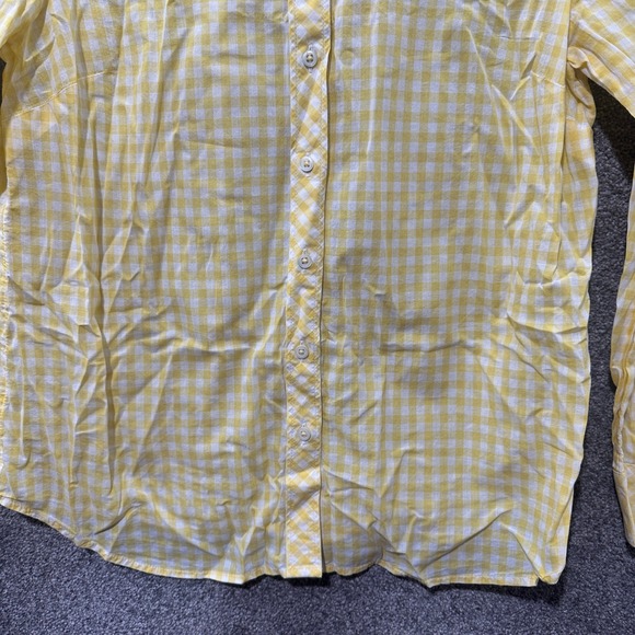 Talbots Button Up Top Women Medium Petite Yellow Gingam Cotton Long Sleeve - Picture 7 of 11